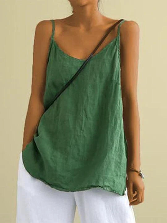 Relaxed Linen Cami Top with V-Neckline and Spaghetti Straps