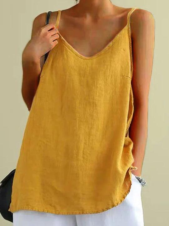 Relaxed Linen Cami Top with V-Neckline and Spaghetti Straps