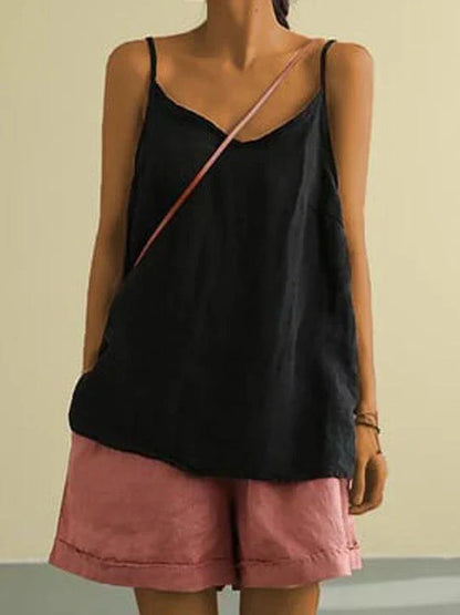 Relaxed Linen Cami Top with V-Neckline and Spaghetti Straps