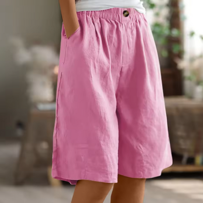 Relaxed Linen Shorts with Elastic Waist and Side Pockets