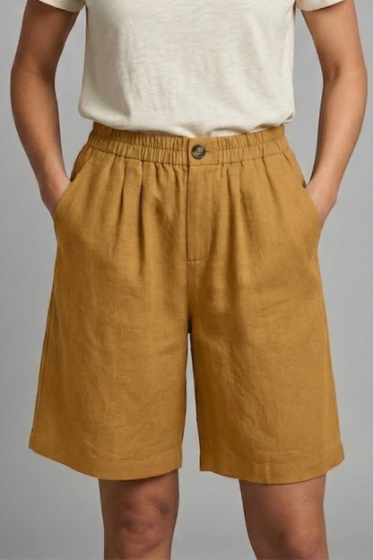 Relaxed Linen Shorts with Elasticated Waist and Side Pockets