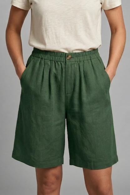 Relaxed Linen Shorts with Elasticated Waist and Side Pockets