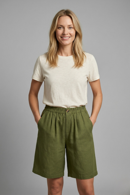Relaxed Linen Shorts with Elasticated Waist and Side Pockets