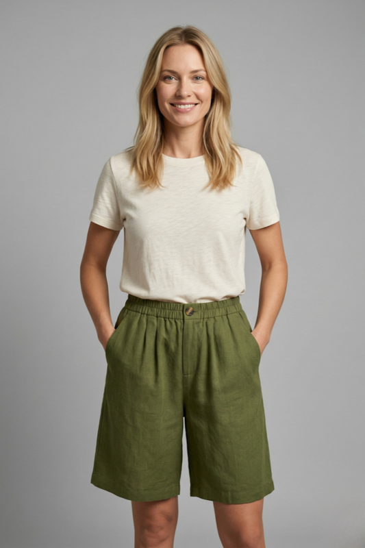 Relaxed Linen Shorts with Elasticated Waist and Side Pockets