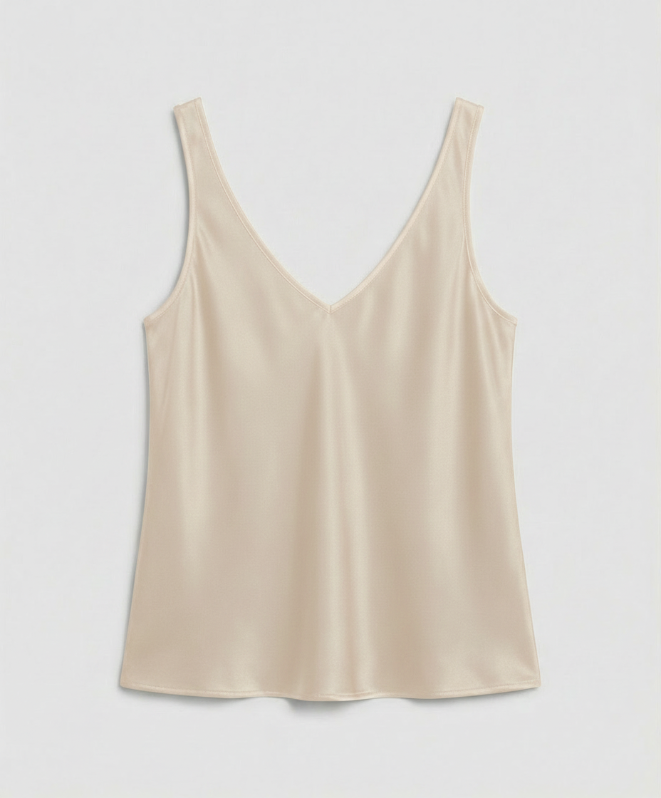 Satin Camisole Top with V-Neckline and Wide Straps