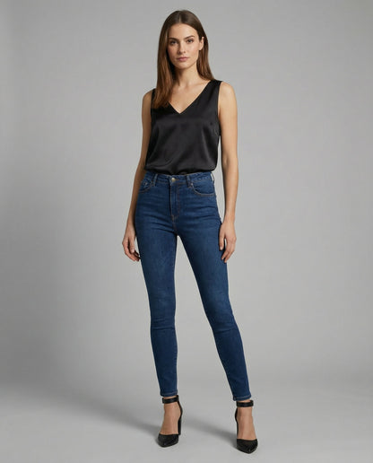 Satin Camisole Top with V-Neckline and Wide Straps