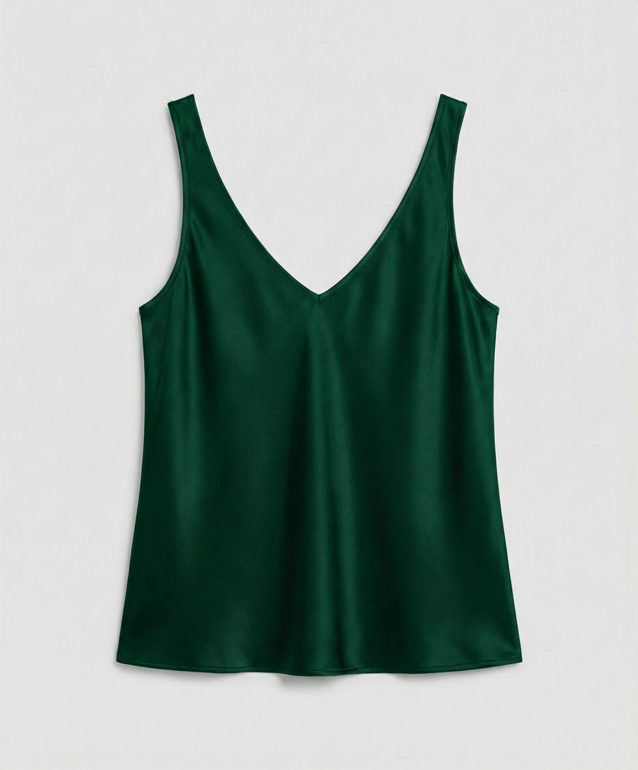 Satin Camisole Top with V-Neckline and Wide Straps