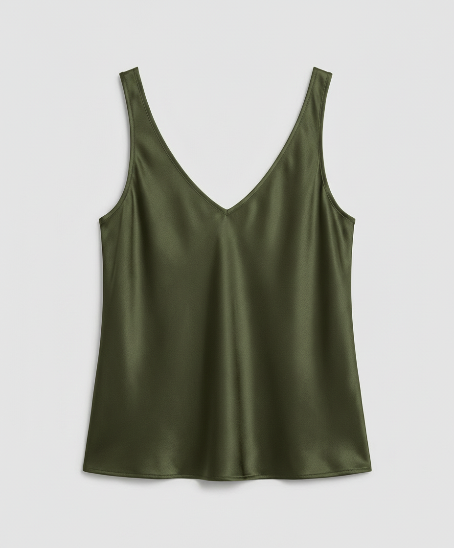 Satin Camisole Top with V-Neckline and Wide Straps