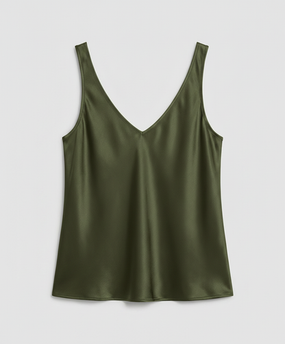 Satin Camisole Top with V-Neckline and Wide Straps