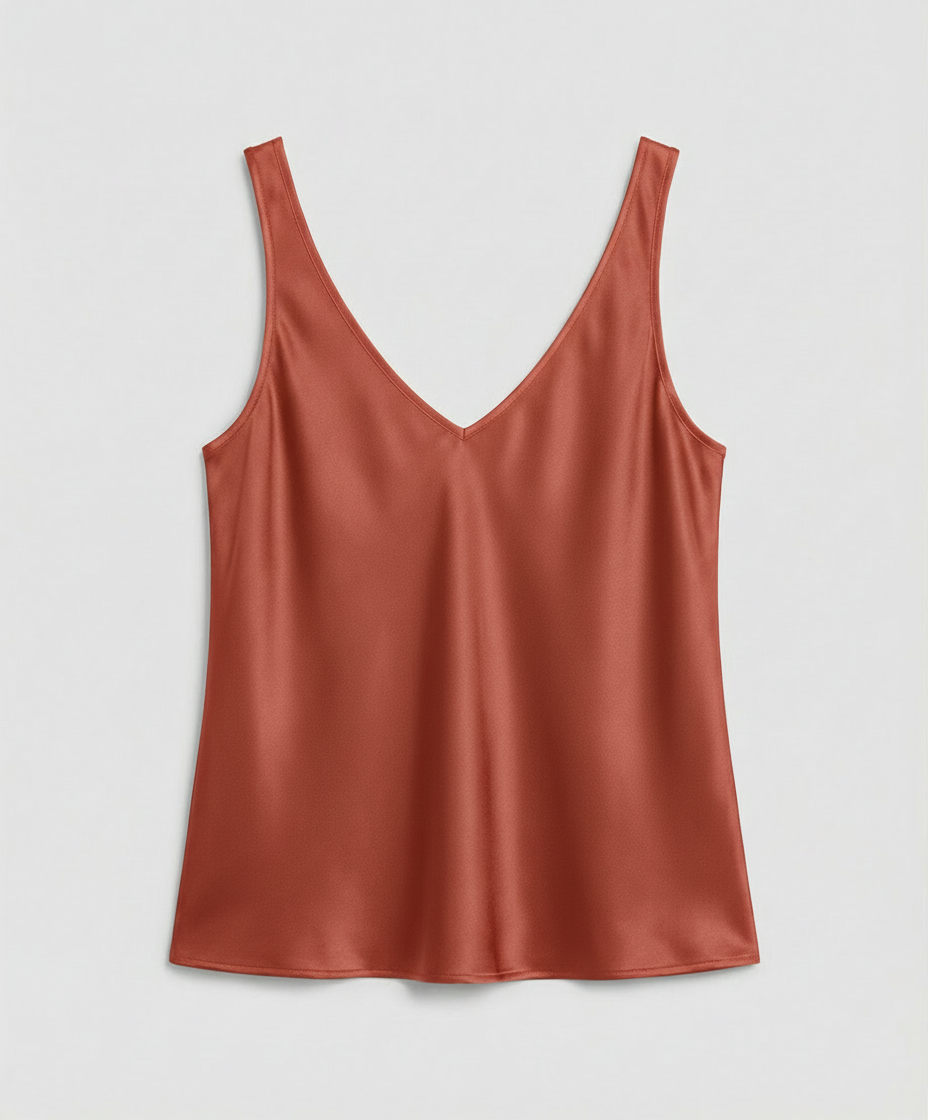 Satin Camisole Top with V-Neckline and Wide Straps