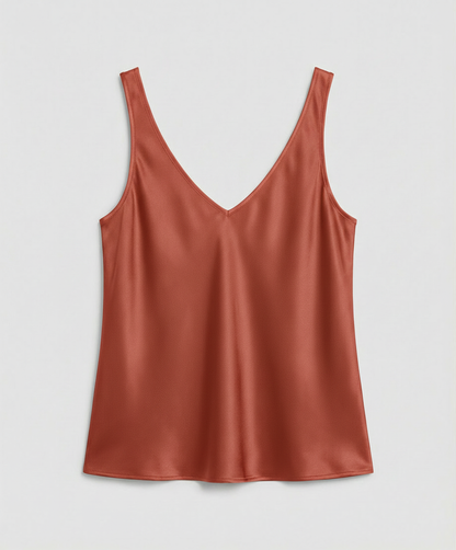 Satin Camisole Top with V-Neckline and Wide Straps