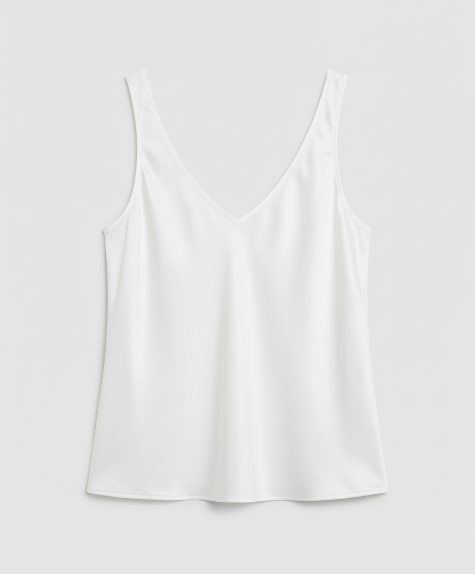 Satin Camisole Top with V-Neckline and Wide Straps