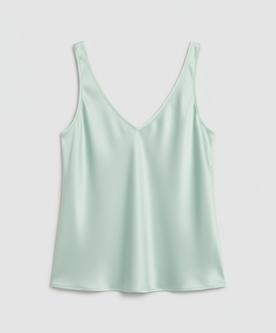 Satin Camisole Top with V-Neckline and Wide Straps