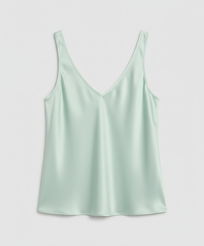 Satin Camisole Top with V-Neckline and Wide Straps