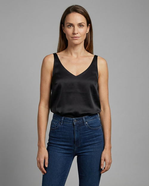 Satin Camisole Top with V-Neckline and Wide Straps