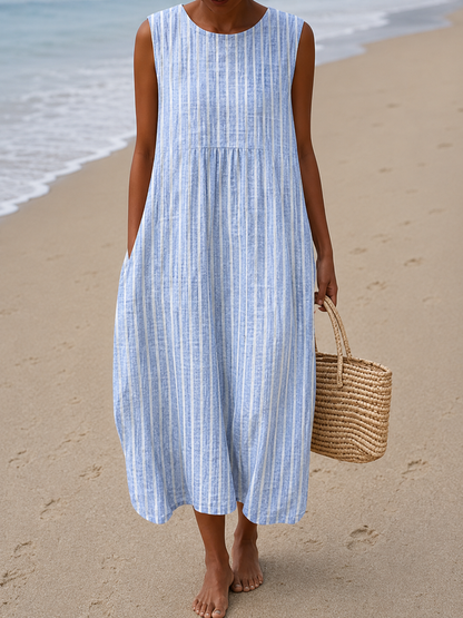 Sleeveless Midi Dress with Round Neck and Relaxed Fit