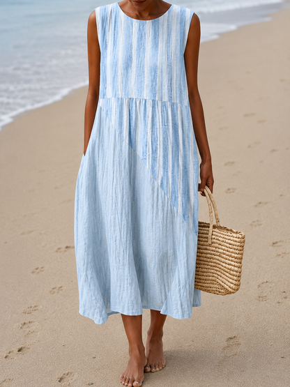 Sleeveless Midi Dress with Round Neck and Relaxed Fit