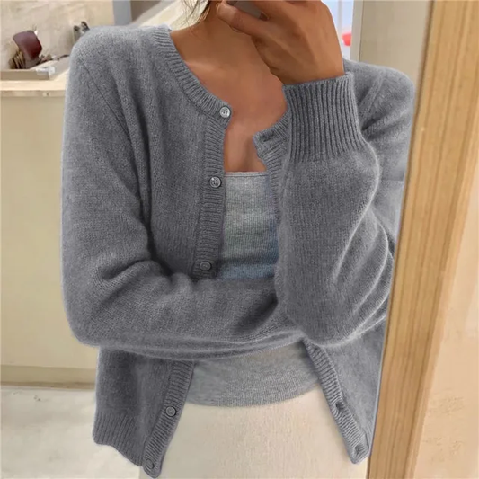 Soft Knit Cardigan with Button Front and Round Neckline